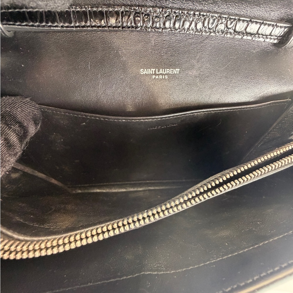 Saint Laurent Cassandra Black Croc-Embossed Envelope Wallet Crossbody Bag - Picture 10 of 15